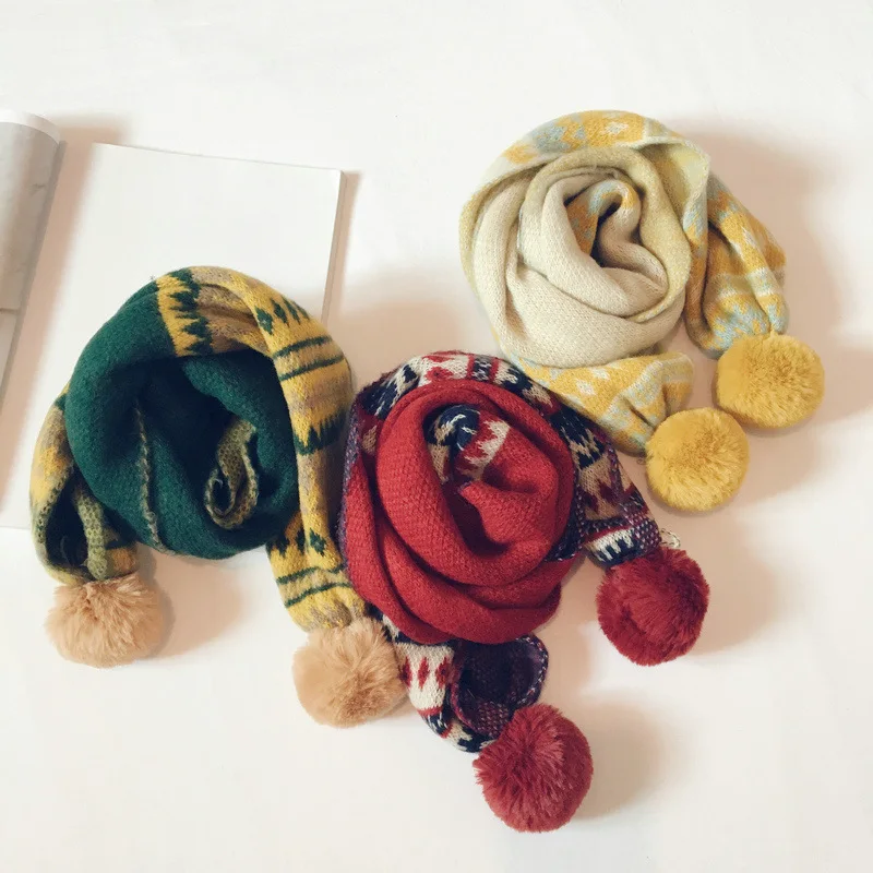 Осень зима 2019 вязаный детский шарф модный геометрический в Корейском стиле для