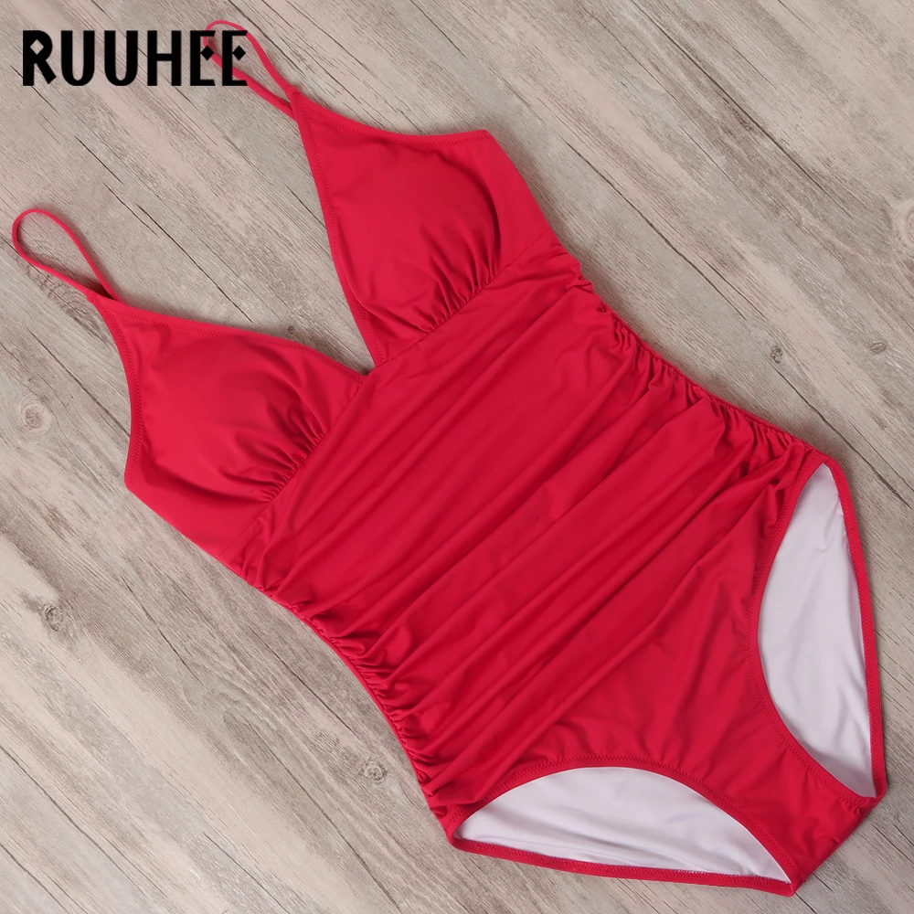 RUUHEE 2021 цельный купальник женский сексуальный однотонный боди купальный костюм