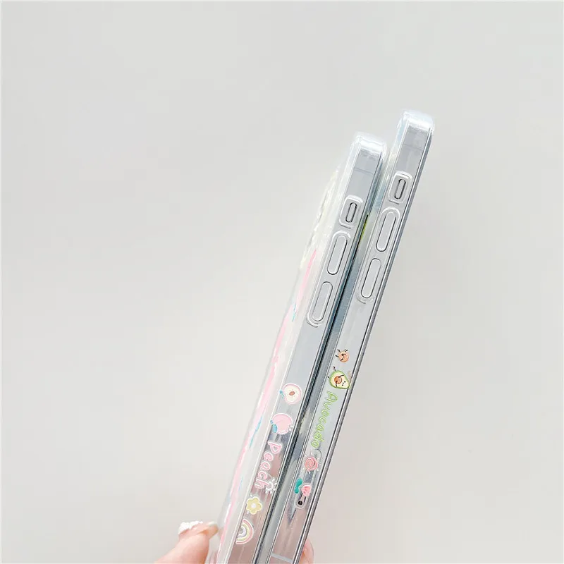 

Cartoon Avocado Peach Fruit Phone Case For iPhone 11Pro 12 XR X XS MAX SE20 7 8 Plus Side Print Clear Soft Silicone Cover Coque