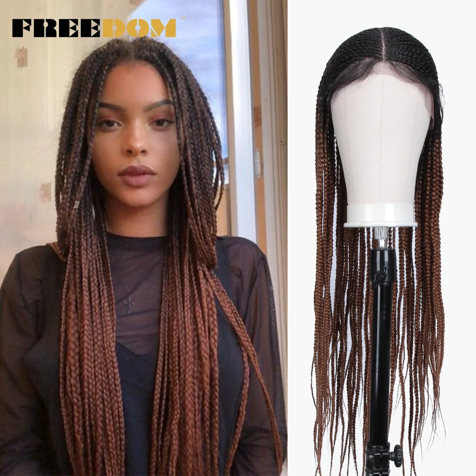 Dianteira do Laço Sintético para Preto Rabo de Cavalo Liberdade Trançado Peruca Feminino Livre Despedida Ombre Marrom Crochê Trança Cabelo Cosplay 13*7
