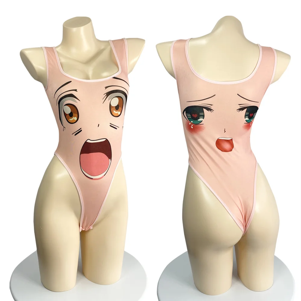 Новый сексуальный розовый школьный купальник в мультяшном стиле эластичный