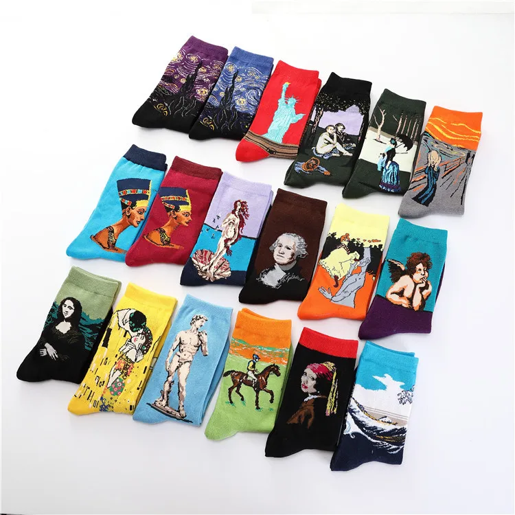 

Fashion personality couple abstract oil painting socks Mona Lisa retro art men and women socks Sen retro wind socks