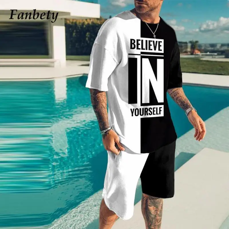 

Summer Short Sleeve O-Neck Tees And Shorts Outfit Casual Letter Printing Tracksuits Men 2 Piece Set 2021 Streetwear Mens Clothes