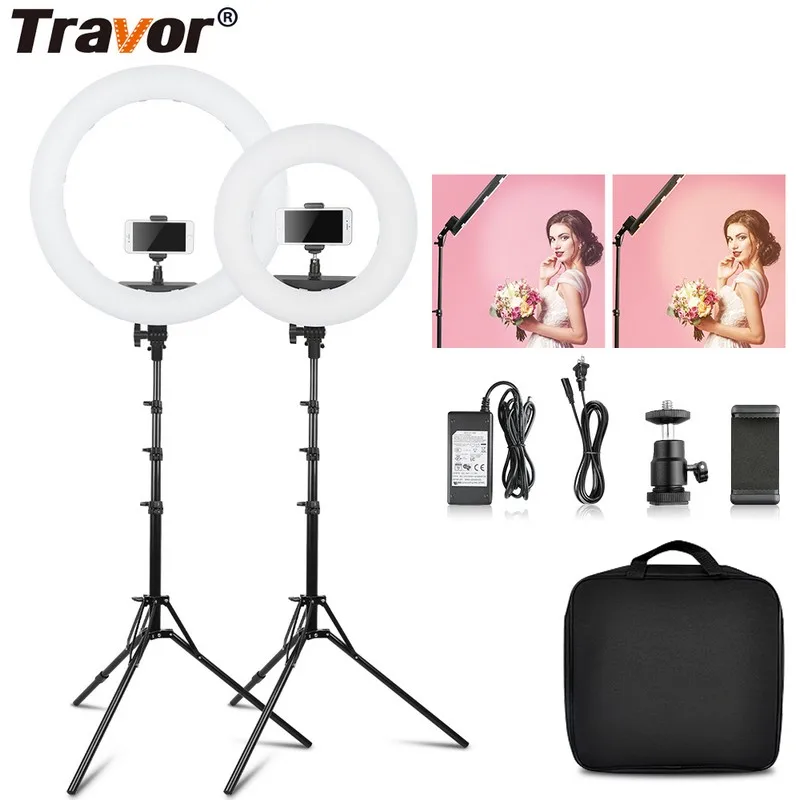

Travor 12 дюймов 18 дюймов Bi Цвет фон для фотосъемки с регулировкой яркости макияжа кольцо светильник 40W 55W с светильник подставка для youtube live