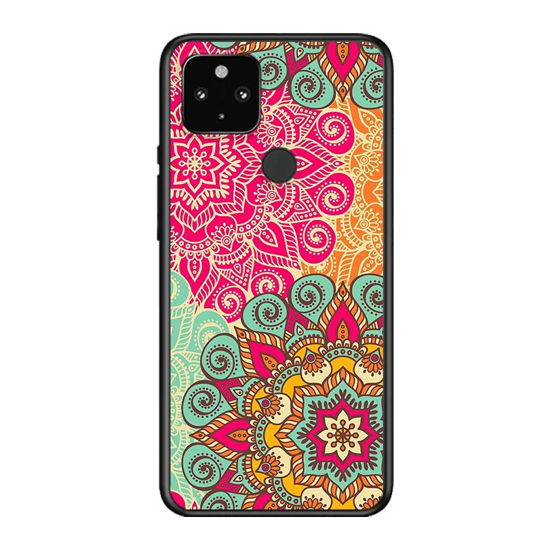 

Colorful Mandala Datura Flower Art Soft TPU Silicone Black Cover For Google Pixel 5 4A 5G 4 XL Phone Case