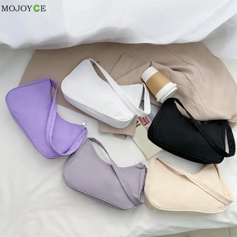 Модная однотонная сумка для подмышек нейлоновая хобо женская на молнии через