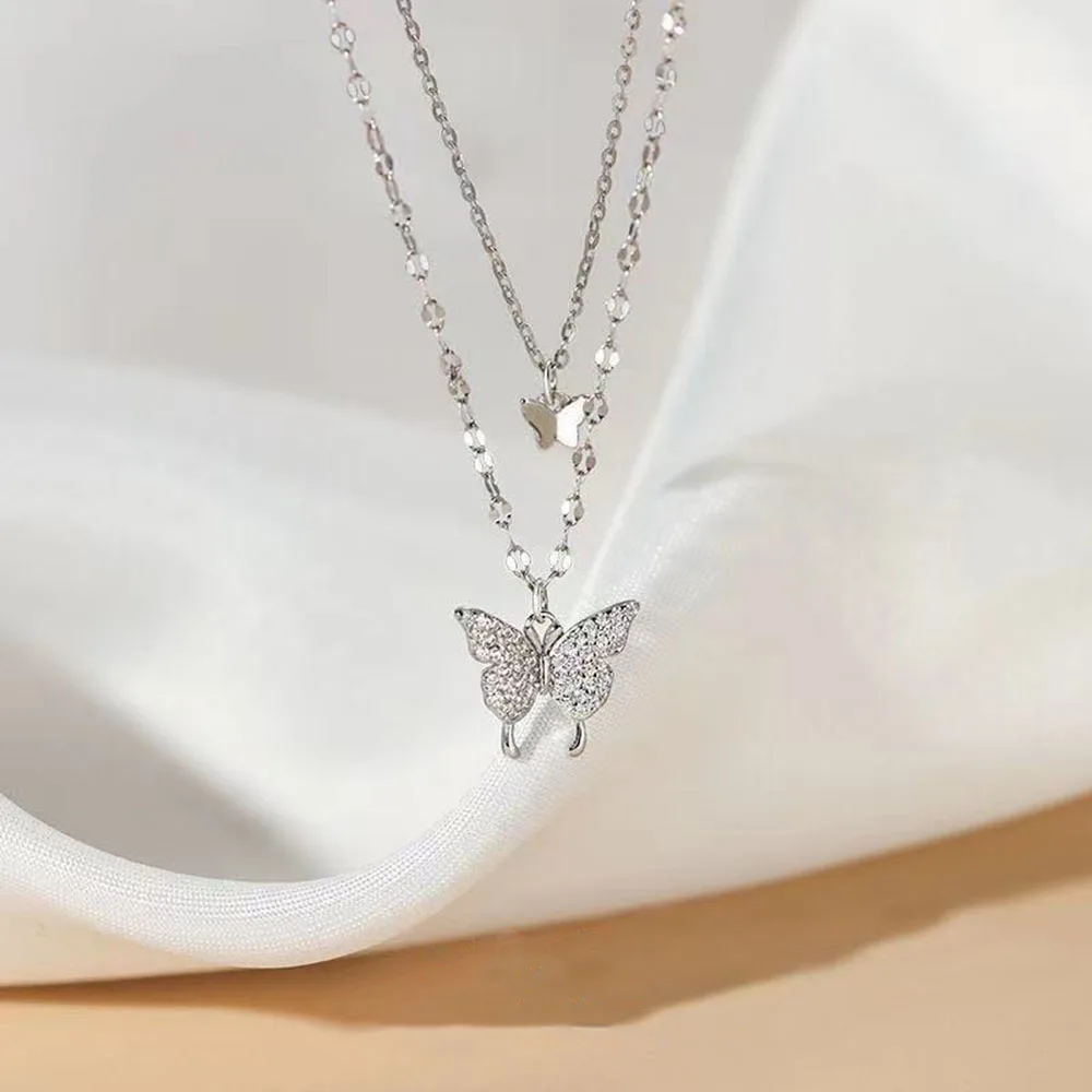 

Butterfly Necklace for Women Dainty Double Layer Clavicle Chain Necklaces Wedding Birthday Jewelry Gift