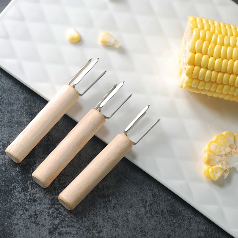 

BBQ Corn Forks Heat-resistant Wooden Handle Stainless Steel Corn Holders Food Forks BBQ Tool For Picnic Barbecue Kichen Gadgets