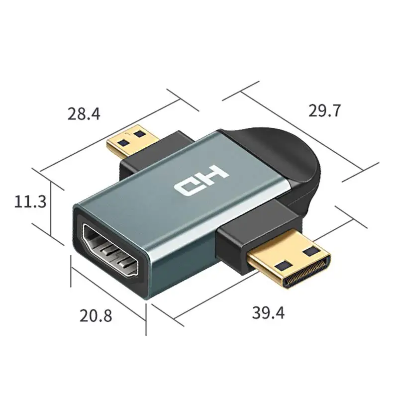 

2 in 1 Adapter HDMI-Compatible Female to Micro Mini HDMI-compatible Male Cable Connector For Projector Camera TV Laptop Tablets