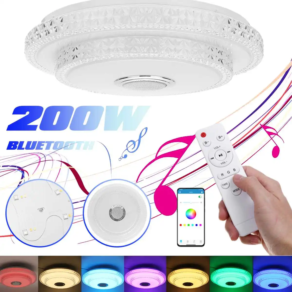 Lámpara de techo con luz LED de 110-220V, lámpara de música con Altavoz bluetooth, Control por aplicación de teléfono móvil nórdico, luz regulable para decoración del hogar