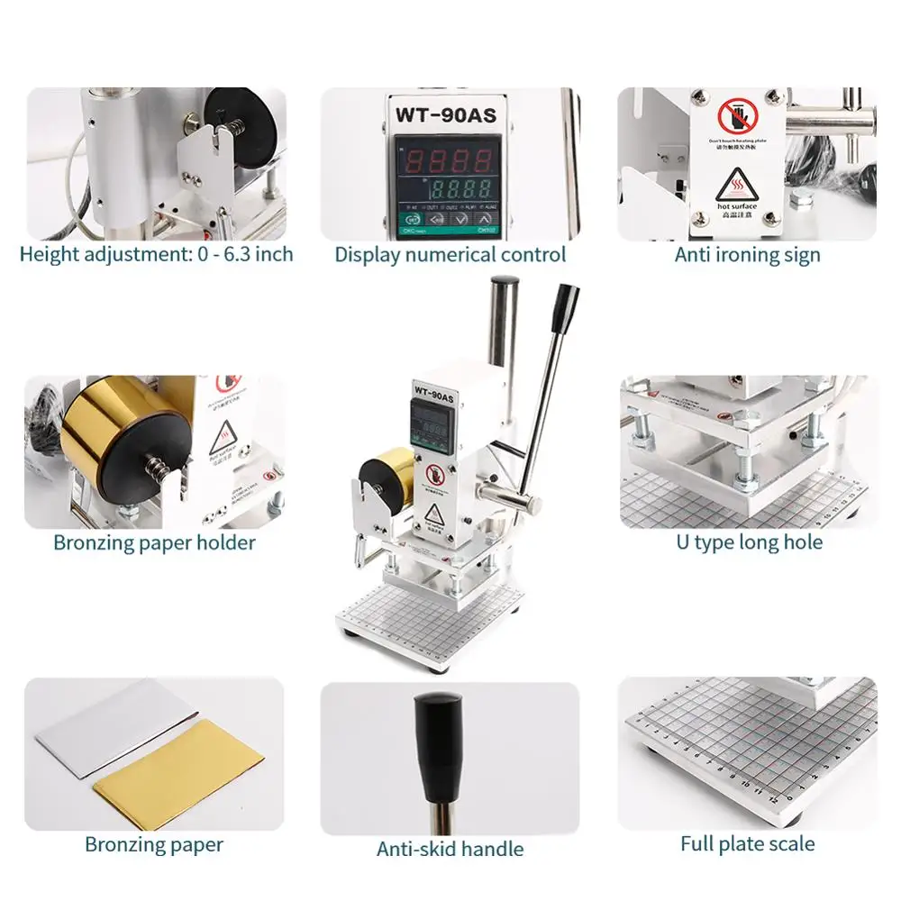

Bronzing Machine Temperature Adjustable Hot Foil Stamping Machine Manual Pressure Mark Tipper Stamper Bracket for PVC Paper Wood