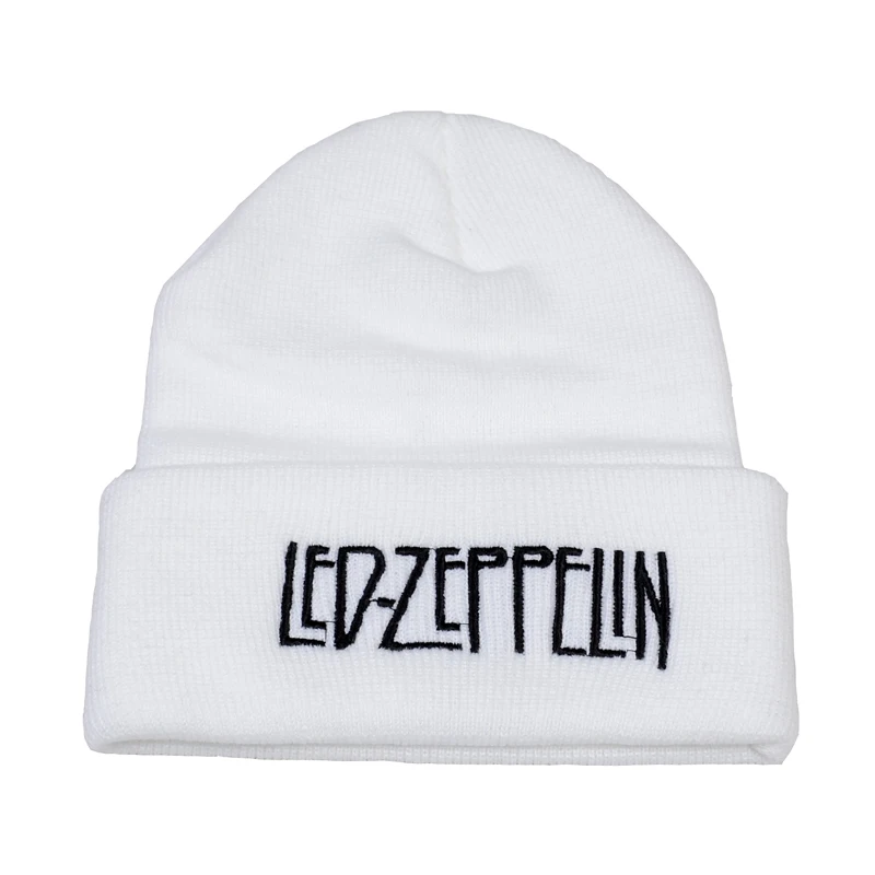 Led zeppelin band rock вязаная шапка мужская хип-хоп народная рок шапочка Женская Панк письмо вышивка зимняя теплая шапка хип-хоп - Цвет: Белый