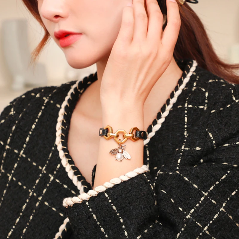 

Hot Sale Korean Miraculous Ladybug Jewelry Accessories with Leather and Chain Women Bracelets on Hand for Female Gift