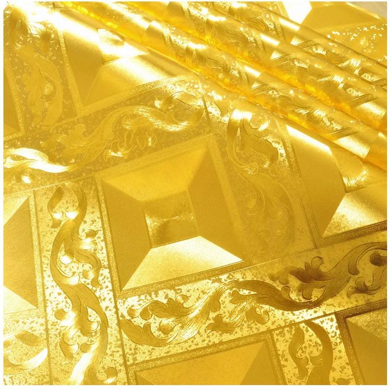 

Ceiling wallpaper gold foil gold yellow diamond lattice KTV living room bar aisle ceiling ceiling wallpaper