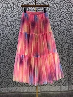 new arrival skirt 2021 summer designer fashion women elastic waist gradient color print sexy tulle mesh patchwork skirt maxi