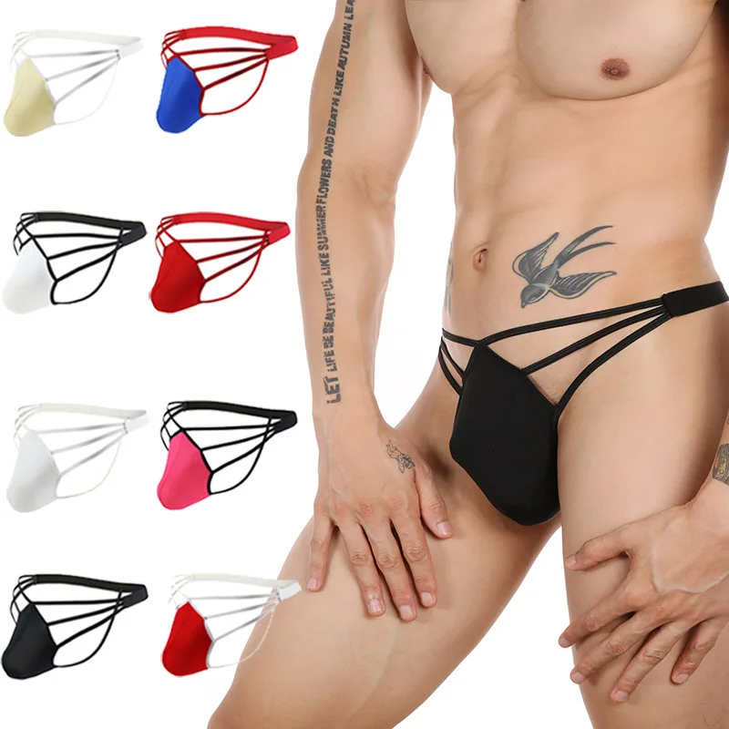 

Men Solid G Strings Thong Underwear Ice Silk Sexy Gay Sissy Tanga Hombre Jockstrap Penise Bag Breathable Thin Men Underwear