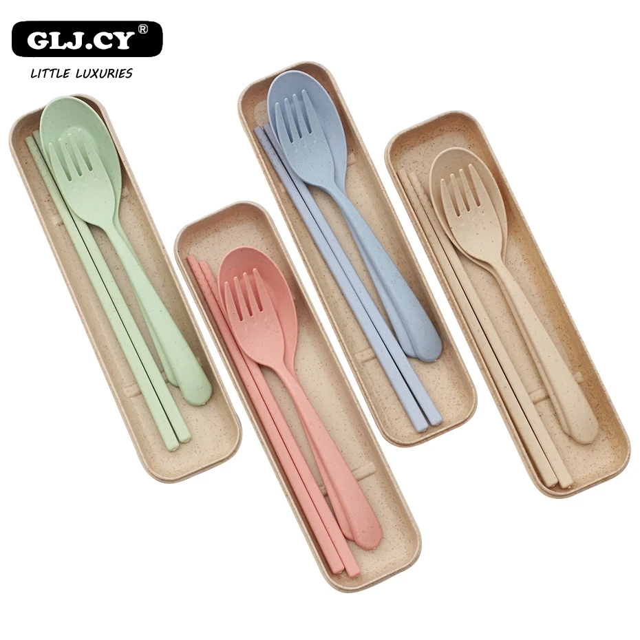 Портативная посуда из пшеничной соломы набор столовых приборов трех предметов