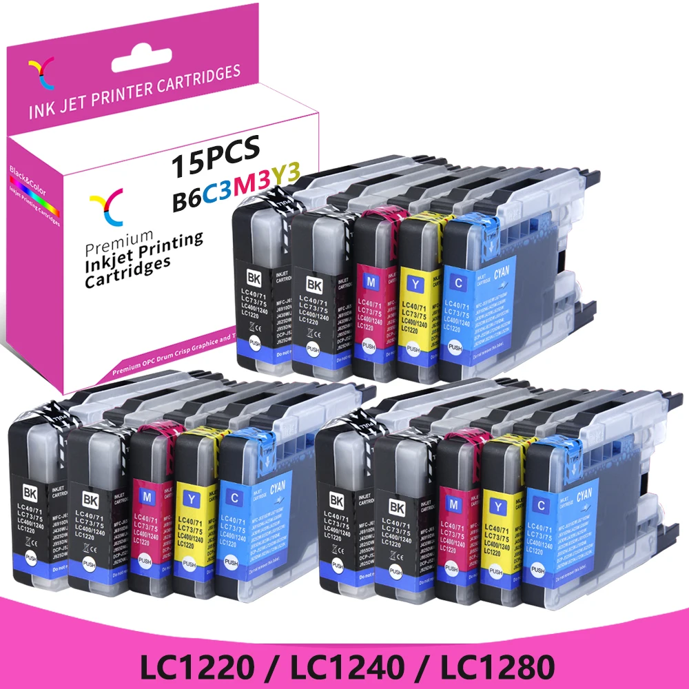 YC 15-Pack Compatible for Brother LC1240 Ink LC1280 Ink LC1220 MFC-J280W,MFC-J425W,MFC-J430W,MFC-J435W,MFC-J5910DW,MFC-J6510DW