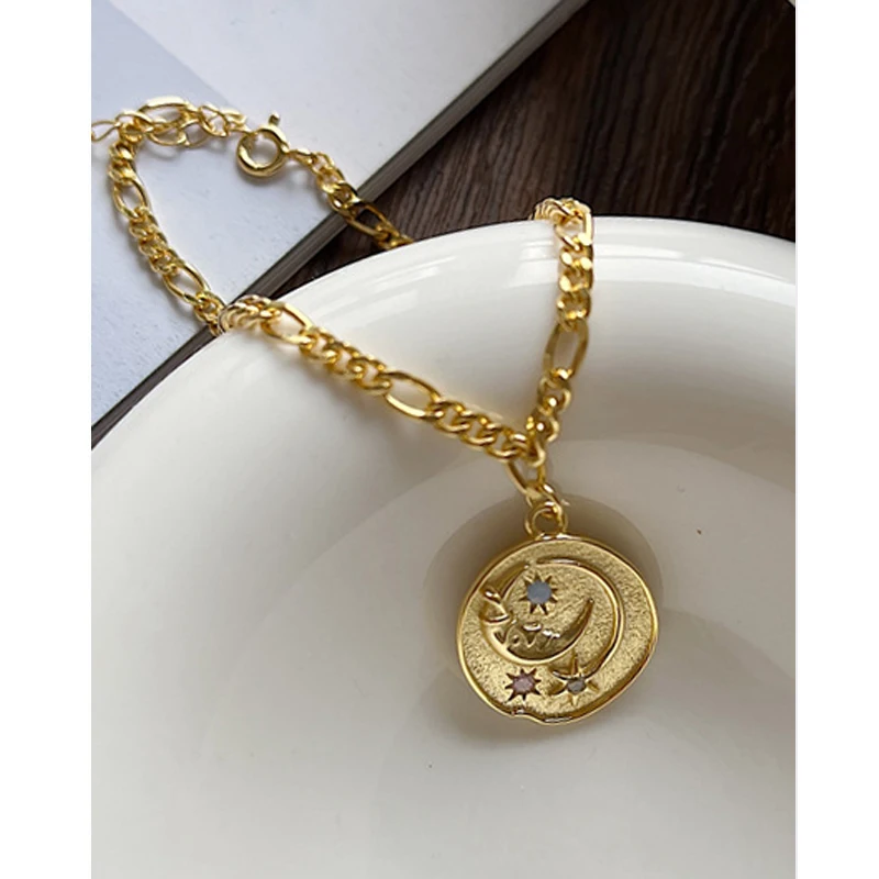 

MLKENLY 925 sterling silver temperament golden round brand star moon bracelet fashion personality jewelry female jewelry