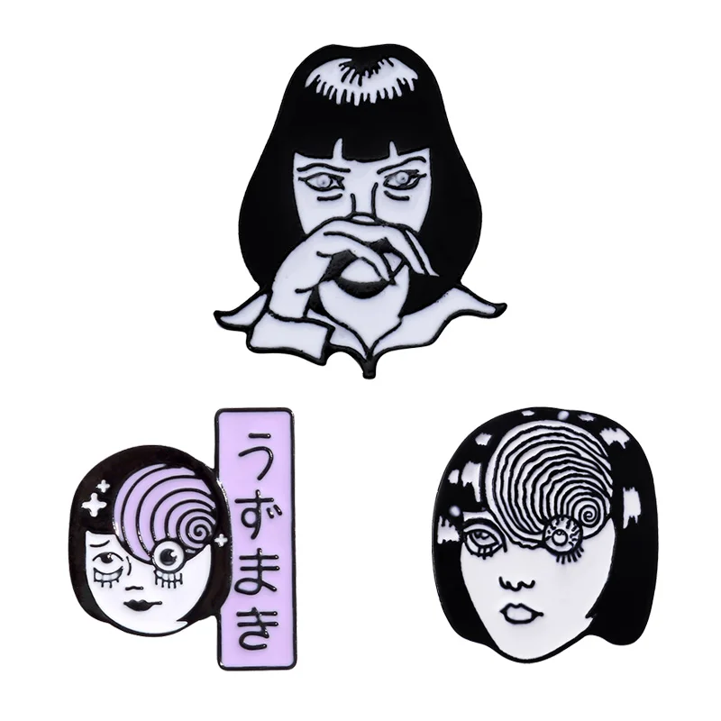 

Cute Cartoon Girl Enamel Pins Metal Black White Punk Denim Brooch For Women Jewelry Shirt Lapel Backpack Pin Badge Friends Gifts