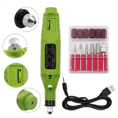 A set for manicure, miniature electric grinding USB tool with adjustable rotation speed, drill, engraving handle D ...