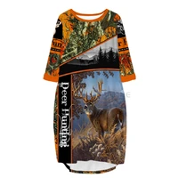 new fashion hunting 3d print long deer pocket loose casual robe summer dress traf for women v10