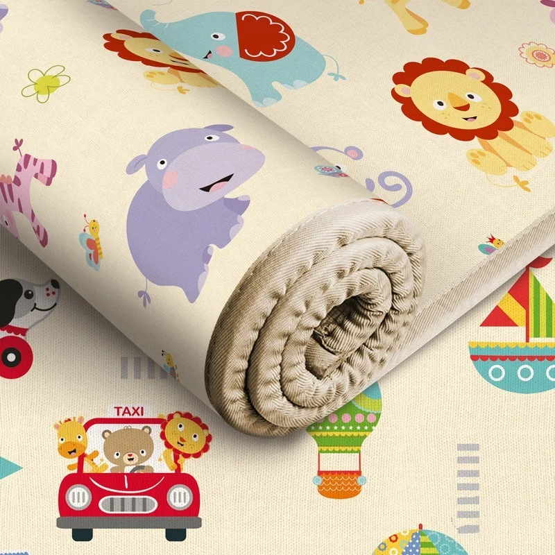 Alfombra plegable de actividades para gatear para beb&eacute;, tapete de doble cara con dibujos animados, impermeable, de espuma suave-4