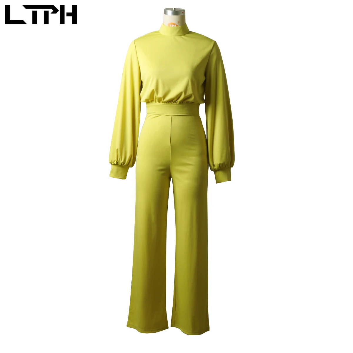 Комбинезон женский трикотажный однотонный с длинным рукавом и высоким