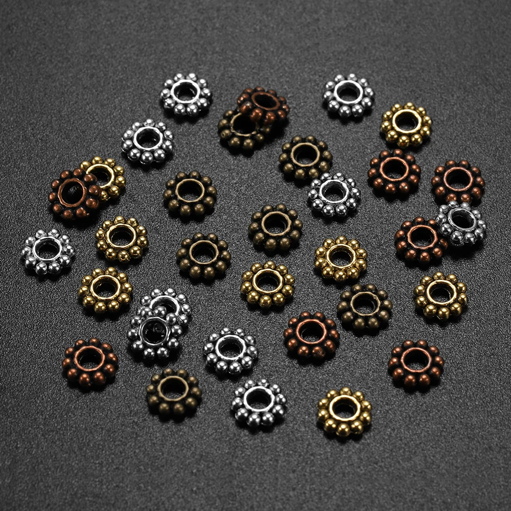 

100pcs/lot Metal Charm Gold Tone Daisy Flower Spacer Wheel Loose Beads For DIY Jewelry Making Finding Needlework Accessories