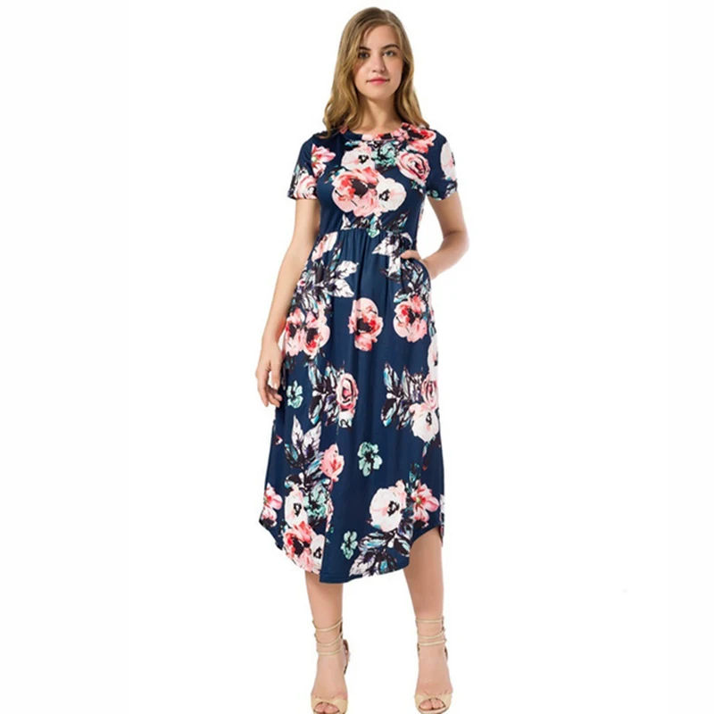 Летние цветочные прерия шик платье повседневное Femme цветок Boho печати Dreeses летняя футболка с карманом миди платье халат сарафаны GV879-B