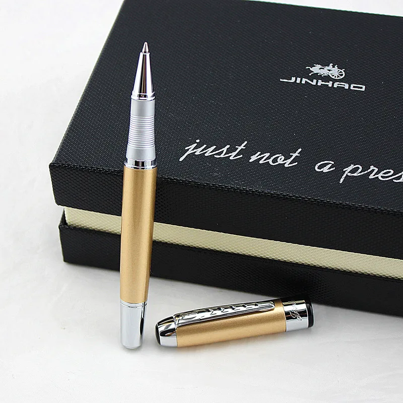 JINHAO роскошный и высококлассный золотой цвет металлический круглый РОЛИК ручка быстрое письмо Бизнес Мужская шариковая ручка