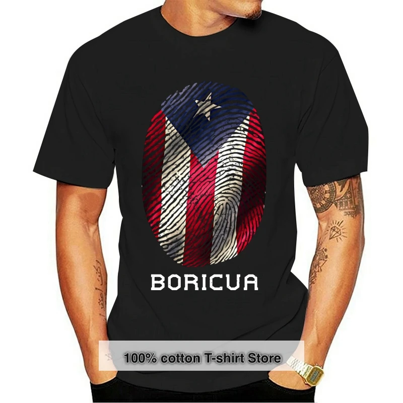 

Puerto Rico Gifts T-shirt Men Flag T Shirt Fingerprint Tops Tees Vintage Striped Tshirts Summer 100% Cotton Clothes Black Red