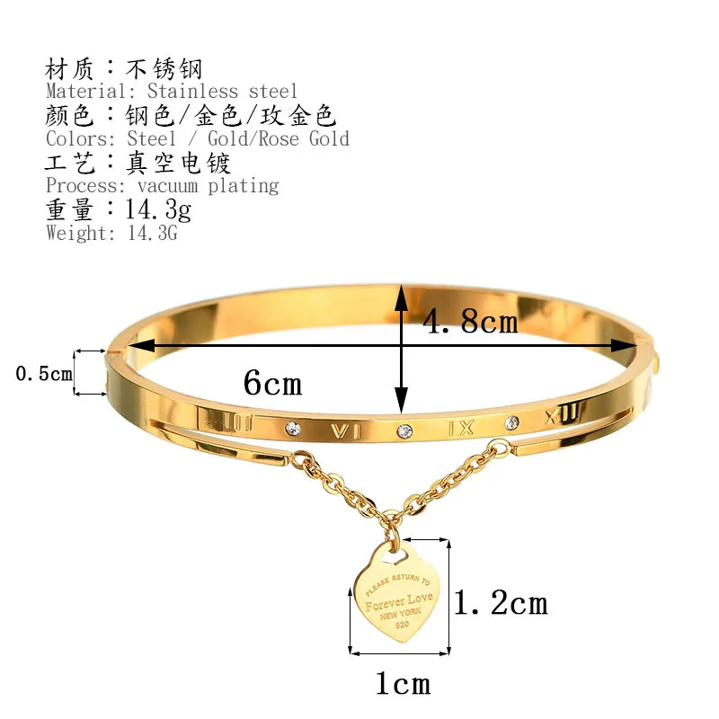 Женский браслет из титановой стали с кулоном в виде сердца|Браслеты| |