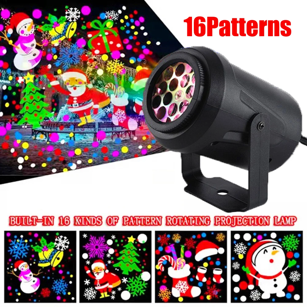 

16 Patterns New Year Christmas Home Party Decoration LED Laser Projector Light Snowflake Projection Lamp Stage Par Disco Indoor