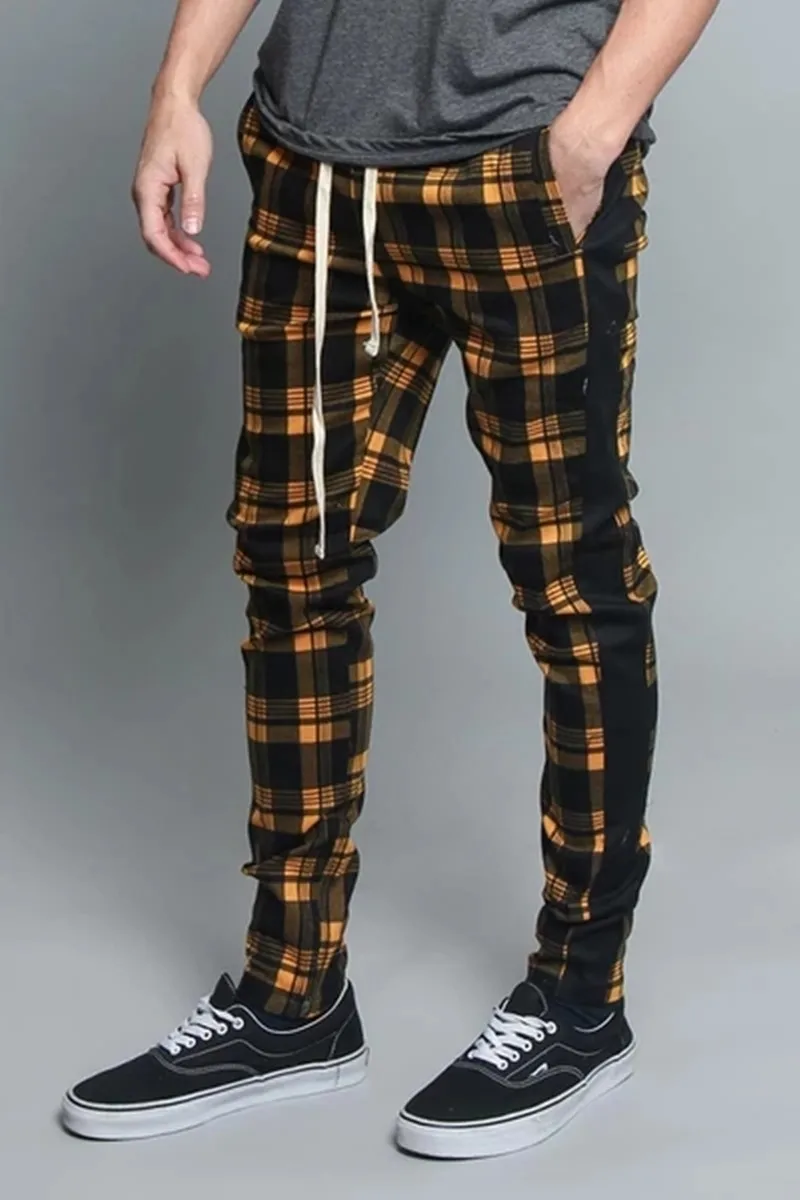 2019 spring and summer fashion pocket Men's Slim Fit Plaid Straight Leg Trousers Casual Pencil Jogger Pants |