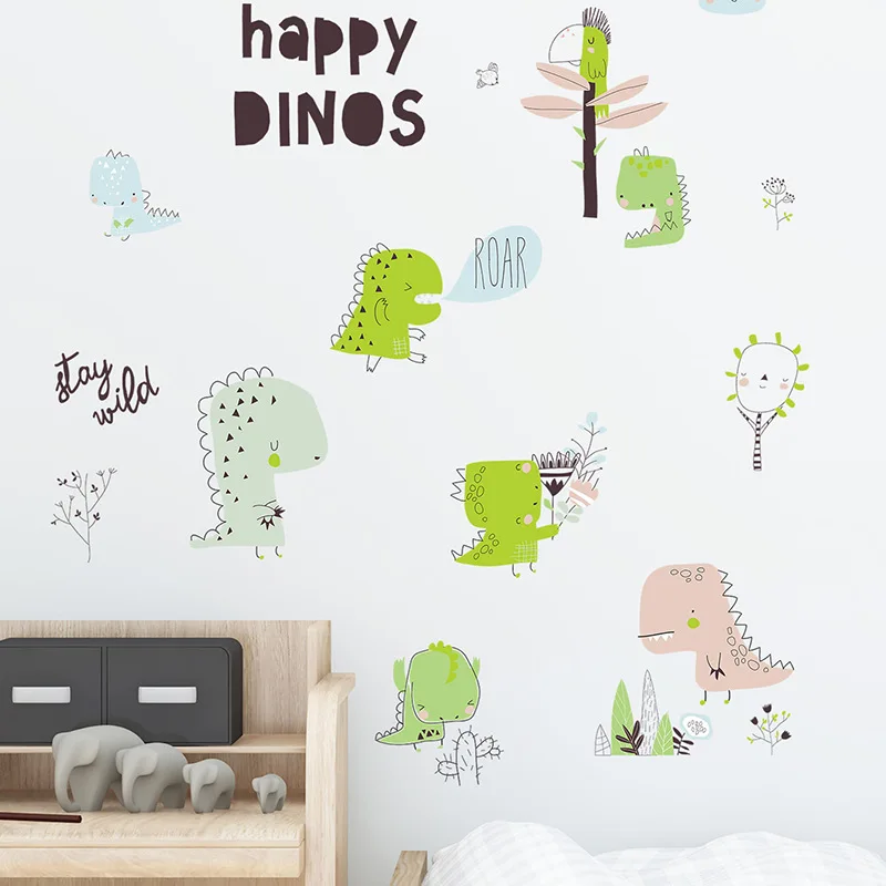 

Cartoon cute dinosaur Wall Sticker kids room decoration living room bedroom for home decor wallpaper animal combination stickers