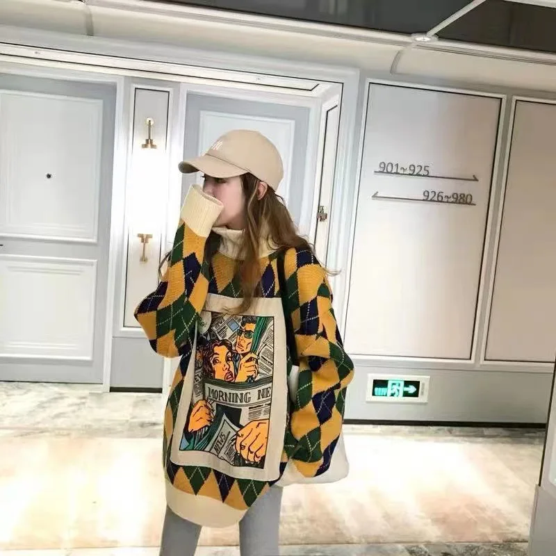 

Autumn and Winter New Retro Thick Forest Sweater Outer Wear Female Korean Version of The BF Wind Loose High Collar Lazy Sweater
