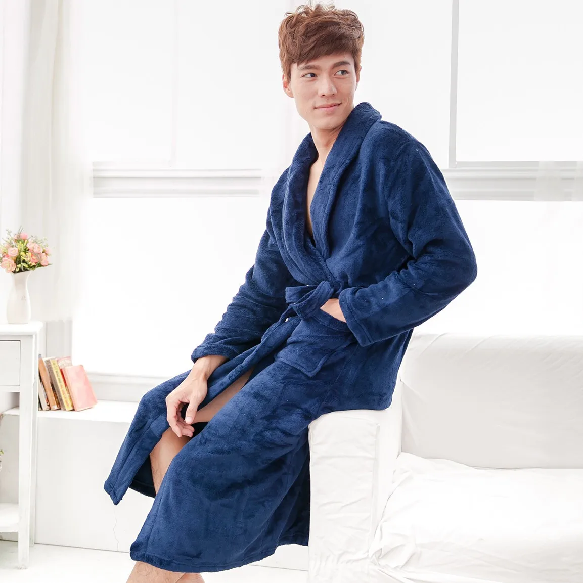 

Autumn New Casual Bathrobe Gown Men Flannel Sleepwear Soft Homewear Kimono Robe Intimate Lingerie Coral Fleece Nightwear