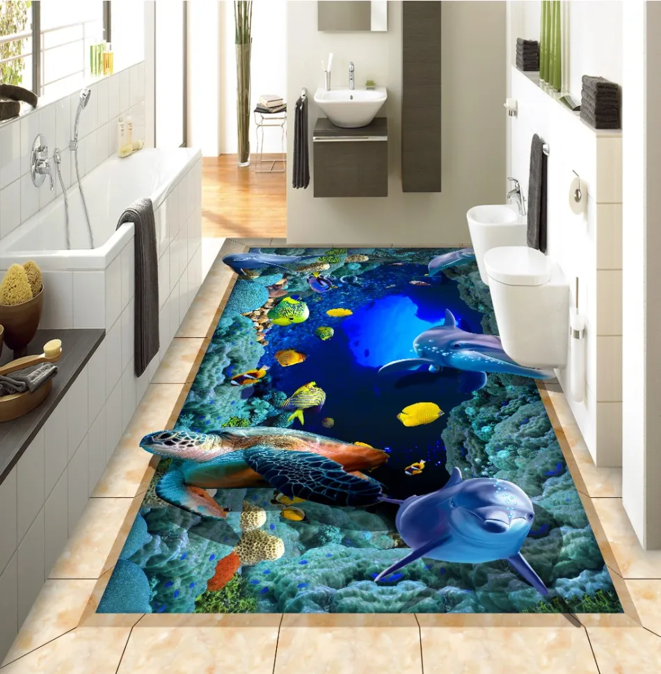 Самоклеящаяся Настенная роспись для пола с изображением океана мира дельфина