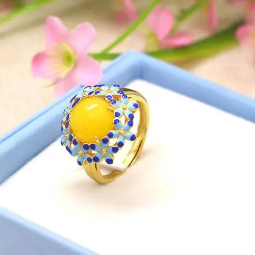 

925 Sterling Silver Cloisonne Enamel Semi Mount Ring Round Cabochon 10x10mm Art Nouveau Flower Fine Jewelry Women Unique