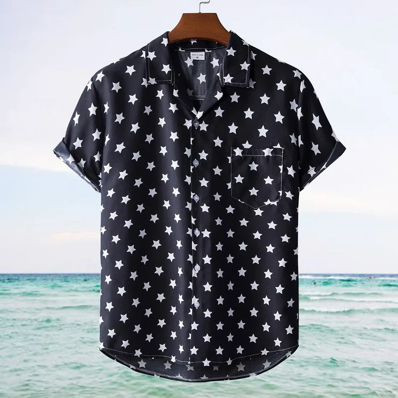 

2021 Beach Shirts Men Summer Vacation Camisas Para Hombre Coconut Tree Printed Short Sleeve Button Down Hawaiian Shirts For Men