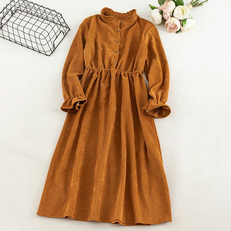 Women Dress Женское осеннее плиссированное платье трапециевидной формы с расклешенными рукавами, эластичный тонкий кардиган с высокой талией, пуловер на пуговицах, платье миди - Цвет: Women Dress