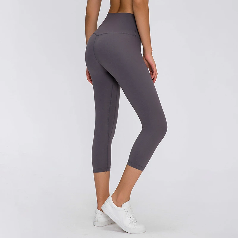 

2.0Versions Naked-Feels Plain Running Sport Cropped Pants Women Breathable High Rise Yoga Fitness Athletic Capri Pants