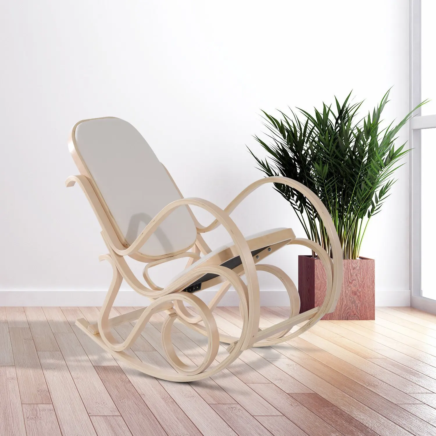 HOMCOM Silla Balancin Mecedora tipo Sillon de Madera para Descanso o Lactancia Estilo vintage con Esponja 53 5x97x101 cm| |