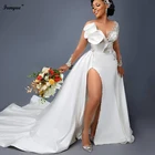 Женское атласное свадебное платье, с длинными рукавами и юбкой годе, цвета слоновой кости, 2021