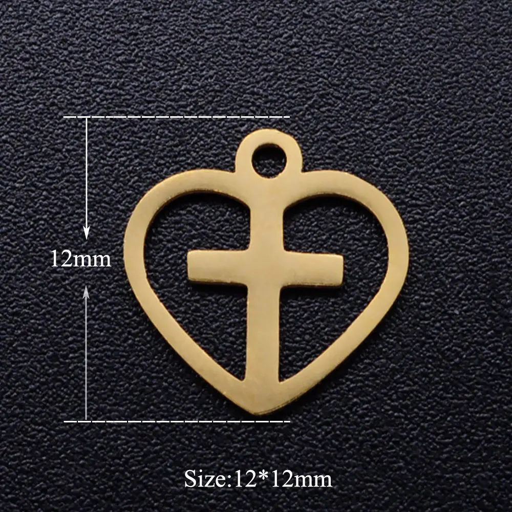 5pcs/lot Cross in Heart Stainless Steel DIY Charms Wholesale Charm for Bracelet Making Factory Sale Never Rust | Украшения и