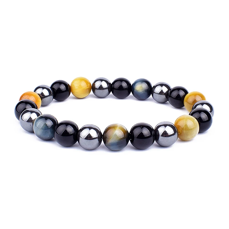 

Obsidian Hematite Tiger Eye Bracelets Men 6/8/10mm Beads Energy Bracelets Triple Protection Soul Reiki Healing Jewelry Pulsera