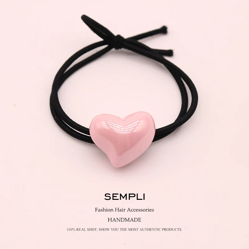 Pink Sempli 7 карамельных цветов Смола Любовь Сердце нейлон высокая эластичность Резиновая лента Детская повязка для волос повязка на голову аксессуары для скручивания - Цвет: Pink