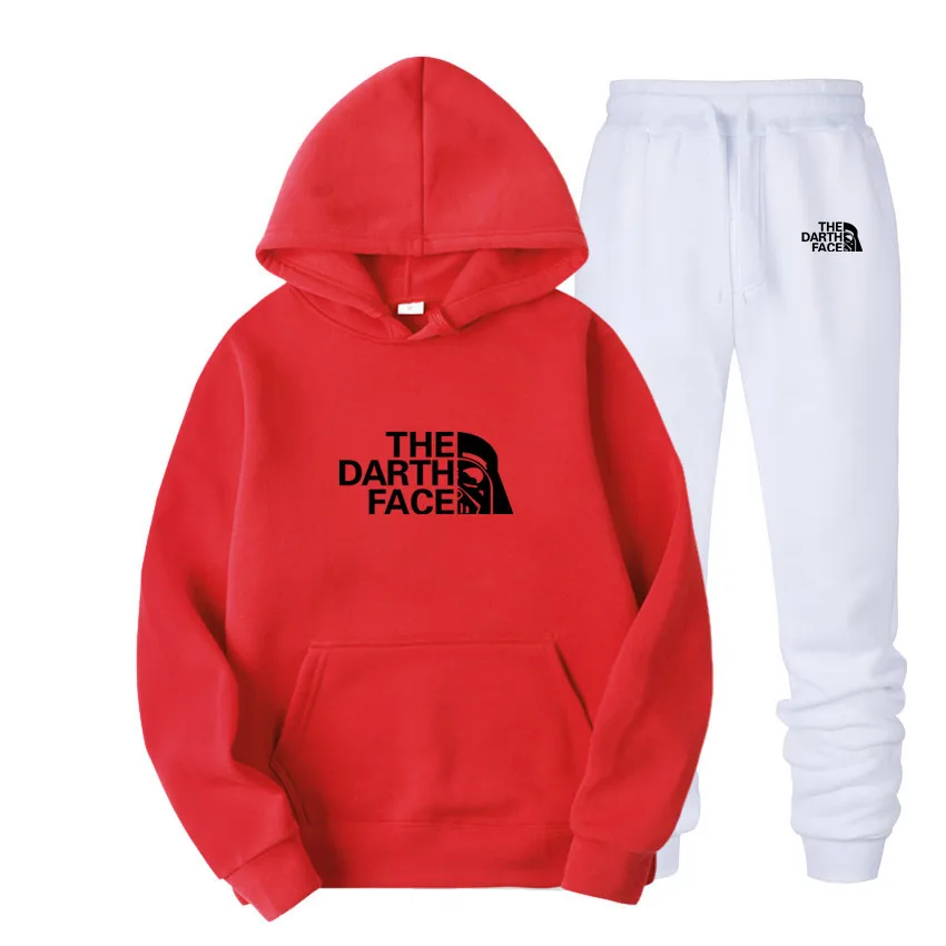 

100% Cotton Men Hoodies&Pants Suit Darth Face Print Street Fashion Long Sleeve Hooded Pullover Casual Homewear Outdoor Sportwear