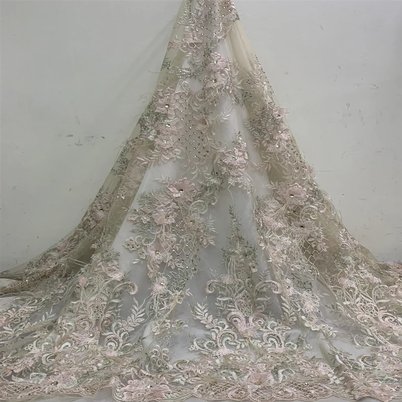 Африканская кружевная ткань 2019 Высокое качество 3D Цветочная вышивка бисером